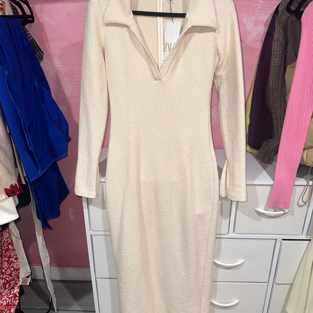 Zara Cream Long Sleeve Dress